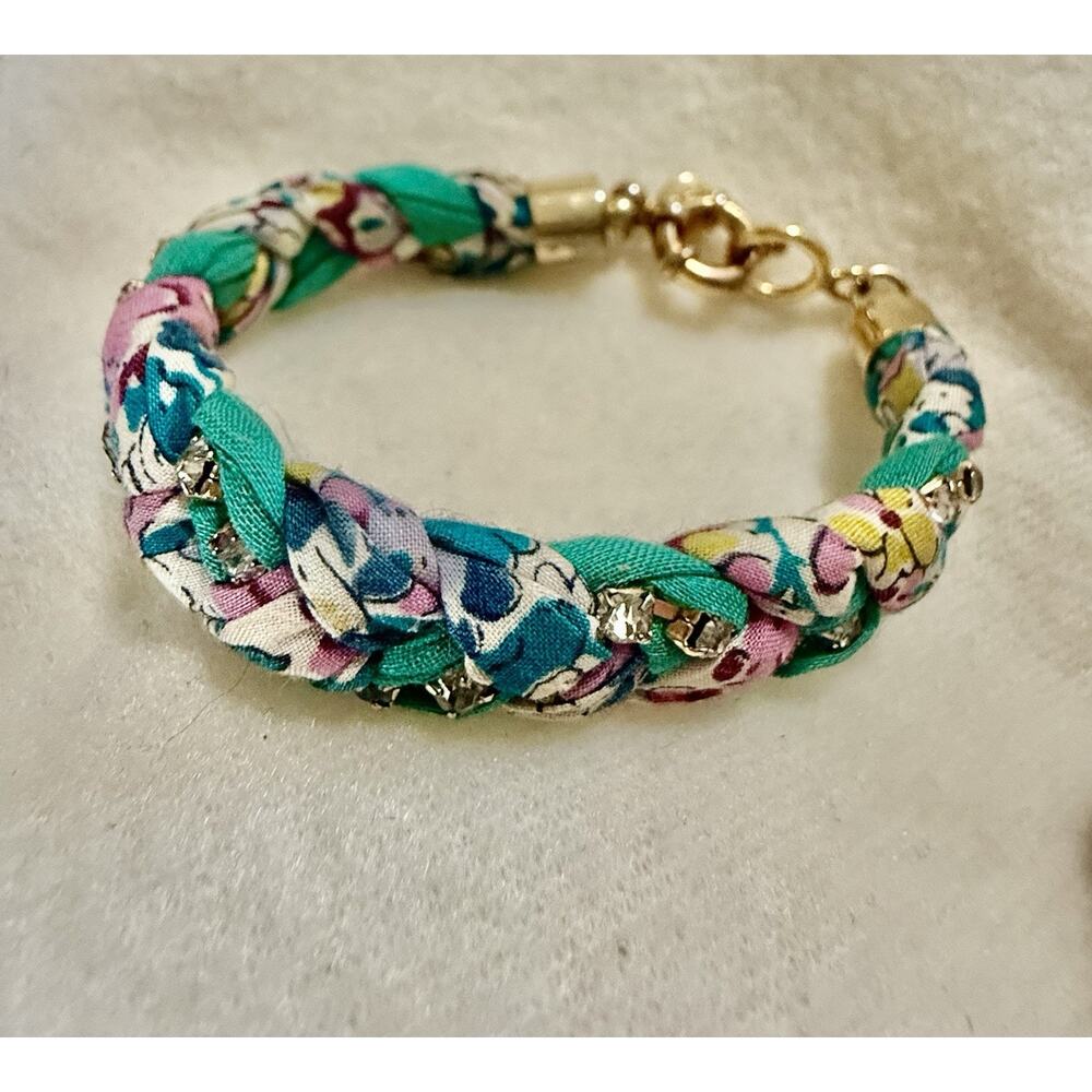 Liberty Of London X J Crew Bracelet Rhinestone Fabric Green Floral Flower